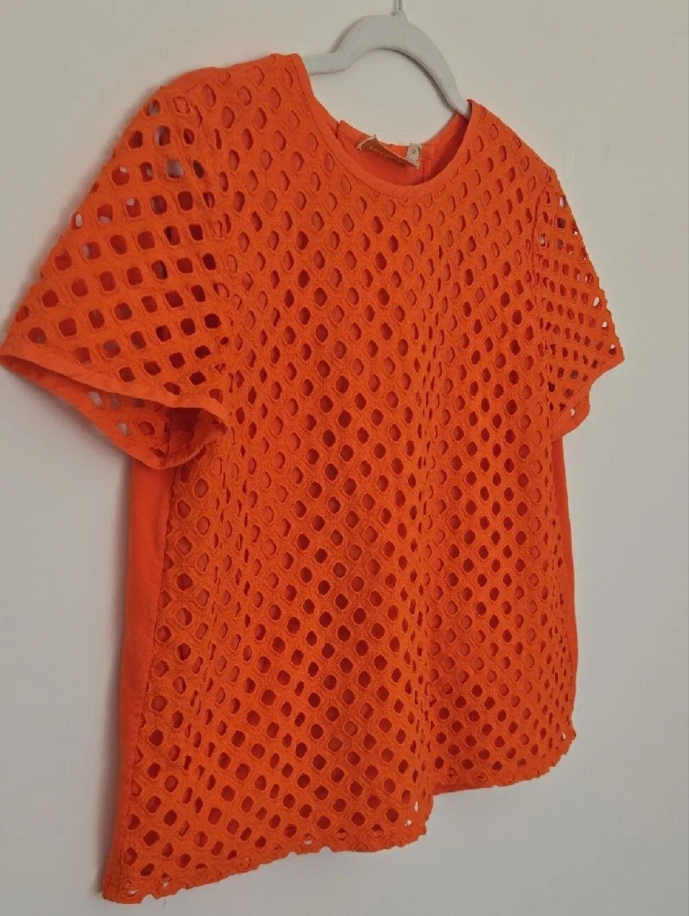 Tory Burch Orange Short-Sleeve Eyelet Lace Top Normcore Designer size 12